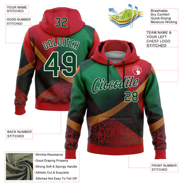 Custom Stitched Red Green-White 3D Pattern Design Mexico Geometric Tribal Sports Wear Pullover Sweatshirt Hoodie