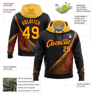 Custom Stitched Black Yellow-Red 3D Pattern Design Germany Inspired Tribal Sports Wear Pullover Sweatshirt Hoodie
