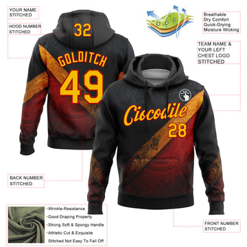 Custom Stitched Black Yellow-Red 3D Pattern Design Germany Inspired Tribal Sports Wear Pullover Sweatshirt Hoodie