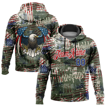 Custom Stitched Black Royal Red-White 3D American Flag Retro Distressed Grunge Sports Pullover Sweatshirt Hoodie