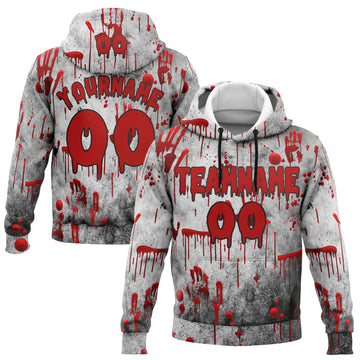 Custom Gray Red-Black 3D Halloween Creepy Blood Horror Sports Pullover Sweatshirt Hoodie