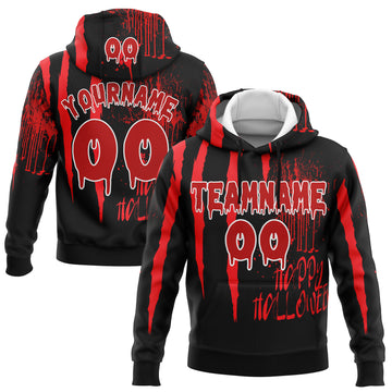 Custom Black Red-White 3D Halloween Creepy Blood Horror Sports Pullover Sweatshirt Hoodie