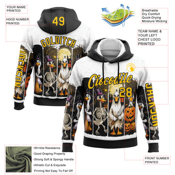 Custom White Yellow-Black 3D Halloween Pumpkin Spooky Sports Pullover Sweatshirt Hoodie