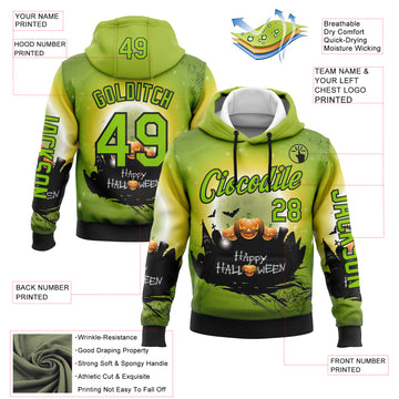 Custom Green Neon Green-Black 3D Halloween Pumpkin Spooky Sports Pullover Sweatshirt Hoodie