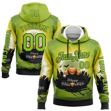 Custom Green Neon Green-Black 3D Halloween Pumpkin Spooky Sports Pullover Sweatshirt Hoodie