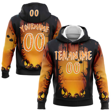 Custom Black Bay Orange Yellow-White 3D Halloween Pumpkin Spooky Sports Pullover Sweatshirt Hoodie