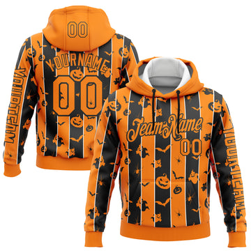 Custom Bay Orange Black 3D Halloween Pumpkin Spooky Stripe Sports Pullover Sweatshirt Hoodie