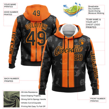 Custom Black Orange-Bay Orange 3D Halloween Pumpkin Spooky Stripe Sports Pullover Sweatshirt Hoodie
