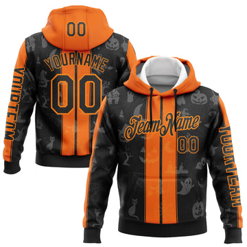 Custom Black Orange-Bay Orange 3D Halloween Pumpkin Spooky Stripe Sports Pullover Sweatshirt Hoodie