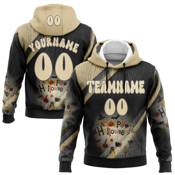 Custom Black Cream-Steel Gray 3D Halloween Spooky Stripe Sports Pullover Sweatshirt Hoodie