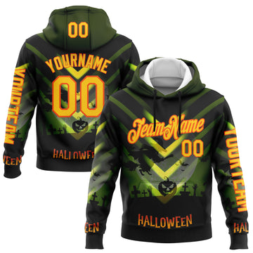 Custom Green Yellow-Orange 3D Halloween Spooky Sportswear Sports Pullover Sweatshirt Hoodie
