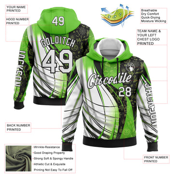 Custom Green White-Black 3D Halloween Spooky Sportswear Sports Pullover Sweatshirt Hoodie