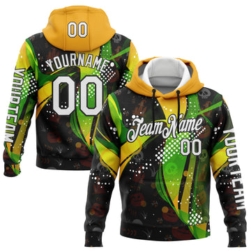 Custom Black White Green-Yellow 3D Halloween Spooky Sportswear Sports Pullover Sweatshirt Hoodie