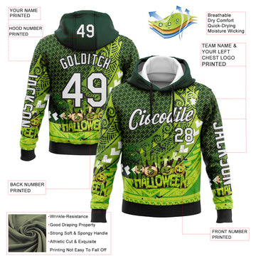 Custom Green White-Black 3D Halloween Spooky Sportswear Sports Pullover Sweatshirt Hoodie