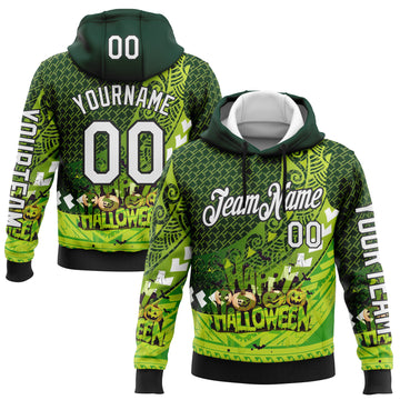 Custom Green White-Black 3D Halloween Spooky Sportswear Sports Pullover Sweatshirt Hoodie