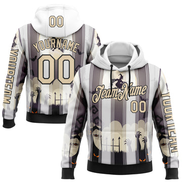 Custom White City Cream-Black 3D Halloween Spooky Sportswear Sports Pullover Sweatshirt Hoodie