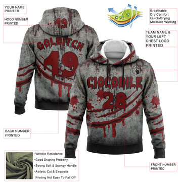 Custom Gray Red-Black 3D Halloween Creepy Spooky Horror Sports Pullover Sweatshirt Hoodie