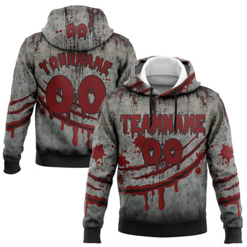 Custom Gray Red-Black 3D Halloween Creepy Spooky Horror Sports Pullover Sweatshirt Hoodie