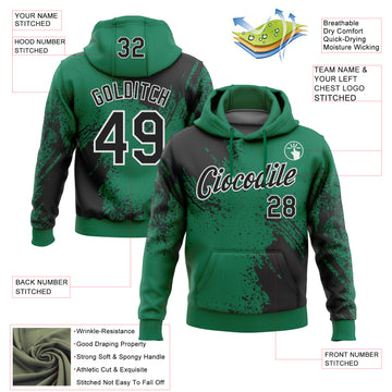 Custom Stitched Kelly Green Black-White 3D Pattern Design Abstract Brush Stroke Sports Pullover Sweatshirt Hoodie