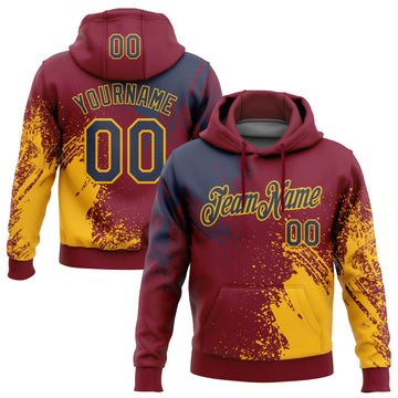 Custom Stitched Crimson Navy-Gold 3D Pattern Design Abstract Brush Stroke Sports Pullover Sweatshirt Hoodie
