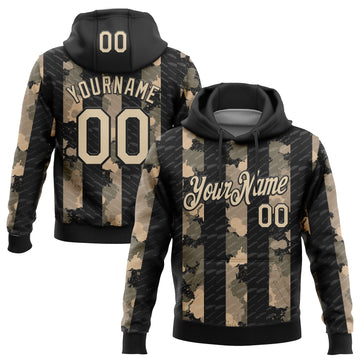 Custom Stitched Black City Cream 3D Pattern Design Line Sports Pullover Sweatshirt Hoodie