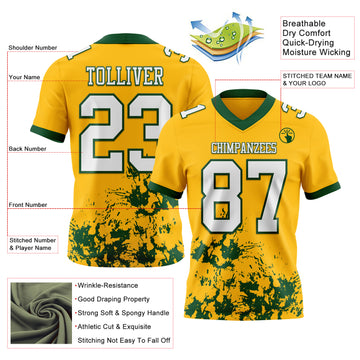 Custom Gold White-Green 3D Pattern Splash Authentic Football Jersey