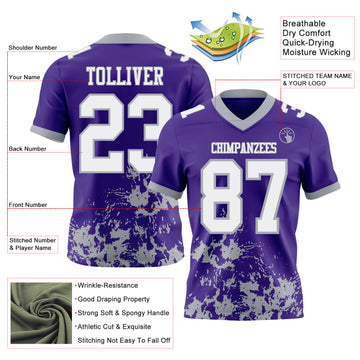 Custom Purple White-Gray 3D Pattern Splash Authentic Football Jersey