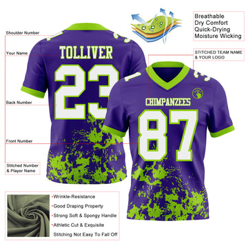 Custom Purple White-Neon Green 3D Pattern Splash Authentic Football Jersey