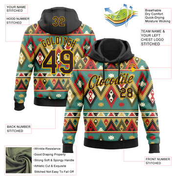 Custom Stitched Black Brown-Yellow 3D Pattern Design Tribal Ethnic Native American Sports Pullover Sweatshirt Hoodie