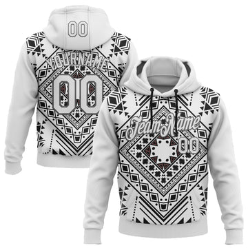 Custom Stitched White Steel Gray 3D Pattern Design Tribal Ethnic Native American Sports Pullover Sweatshirt Hoodie