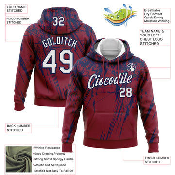 Custom Stitched Crimson White-Navy 3D Pattern Design Splash Grunge Art Sports Pullover Sweatshirt Hoodie