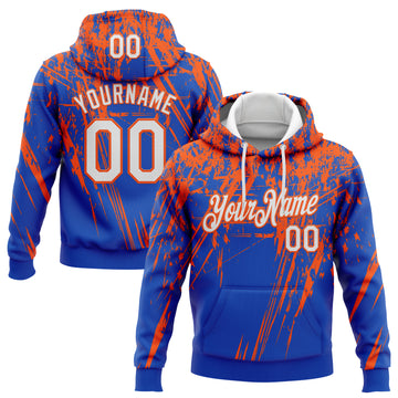 Custom Stitched Thunder Blue White-Orange 3D Pattern Design Splash Grunge Art Sports Pullover Sweatshirt Hoodie