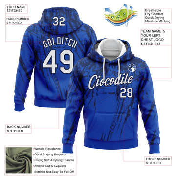 Custom Stitched Thunder Blue White-Navy 3D Pattern Design Splash Grunge Art Sports Pullover Sweatshirt Hoodie