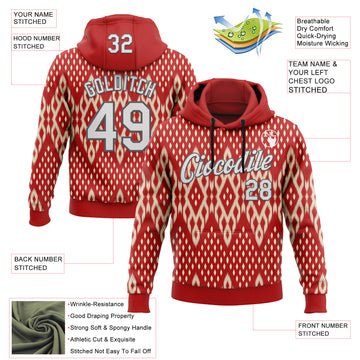 Custom Stitched Red White Cream-Steel Gray 3D Mexico Aztec Pattern Sports Pullover Sweatshirt Hoodie