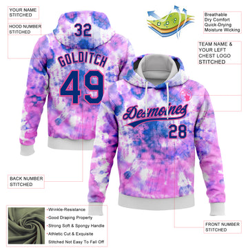 Custom Stitched Tie Dye Royal-Pink 3D Sports Pullover Sweatshirt Hoodie