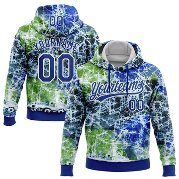Custom Stitched Tie Dye Royal-White 3D Sports Pullover Sweatshirt Hoodie