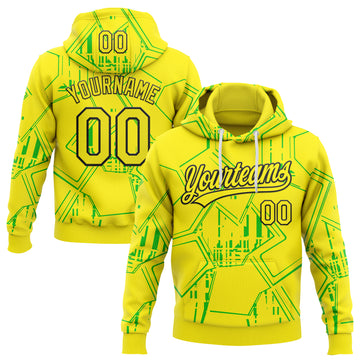 Custom Stitched Light Yellow Green-Black 3D Pattern Design Line Sportswear Pullover Sweatshirt Hoodie