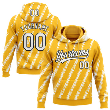 Custom Stitched Gold White-Black 3D Pattern Design Line Sportswear Pullover Sweatshirt Hoodie