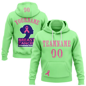 Custom Pea Green Pink Blue-White 3D Pink Ribbon Breast Cancer Awareness Women Health Care Support Sports Pullover Sweatshirt Hoodie