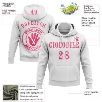 Custom White Neon Pink 3D Pink Ribbon Breast Cancer Awareness Women Health Care Support Sports Pullover Sweatshirt Hoodie