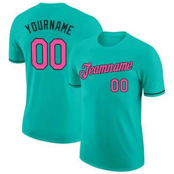 Custom Aqua Pink-Black Performance T-Shirt