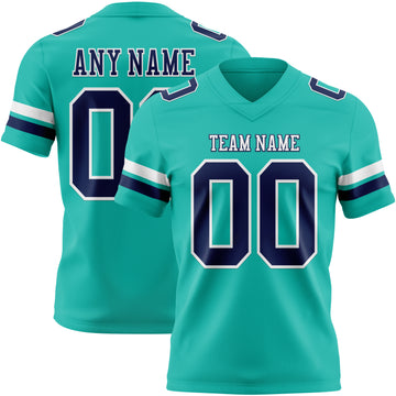 Custom Aqua Navy-White Mesh Authentic Football Jersey