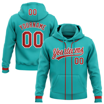 Custom Stitched Aqua Red-White Baseball Pullover Sweatshirt Hoodie