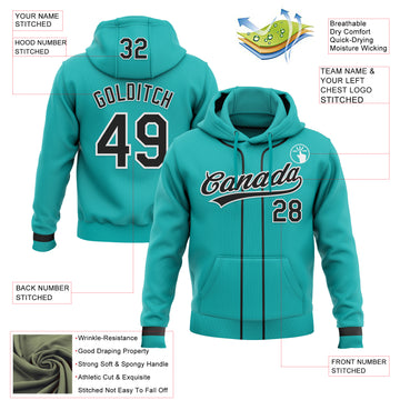 Custom Stitched Aqua Black-White Baseball Pullover Sweatshirt Hoodie