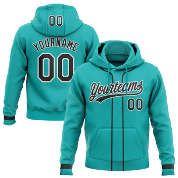 Custom Stitched Aqua Black-White Baseball Pullover Sweatshirt Hoodie