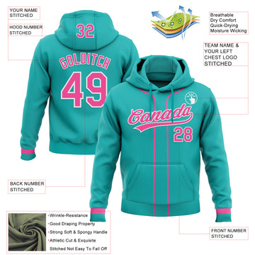 Custom Stitched Aqua Pink-White Baseball Pullover Sweatshirt Hoodie