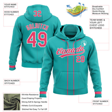 Custom Stitched Aqua Neon Pink-White Baseball Pullover Sweatshirt Hoodie