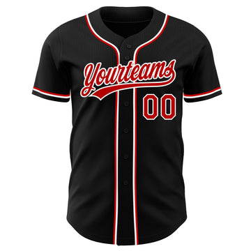 Custom Black Red-White Authentic Baseball Jersey