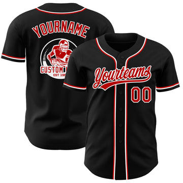 Custom Black Red-White Authentic Baseball Jersey