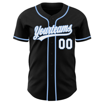 Custom Black White-Light Blue Authentic Baseball Jersey